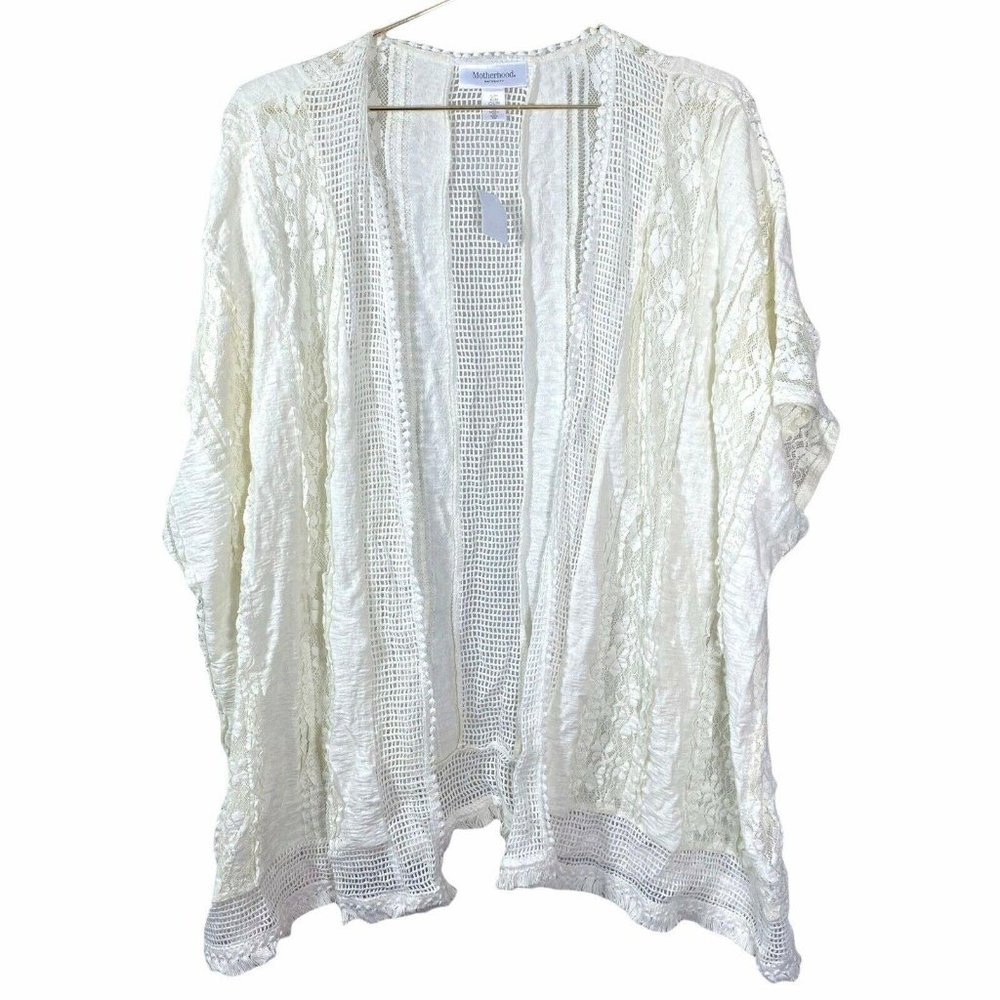 Motherhood Maternity Ivory Lace Crochet Open Front Sheer Kimono Size S/M NWT